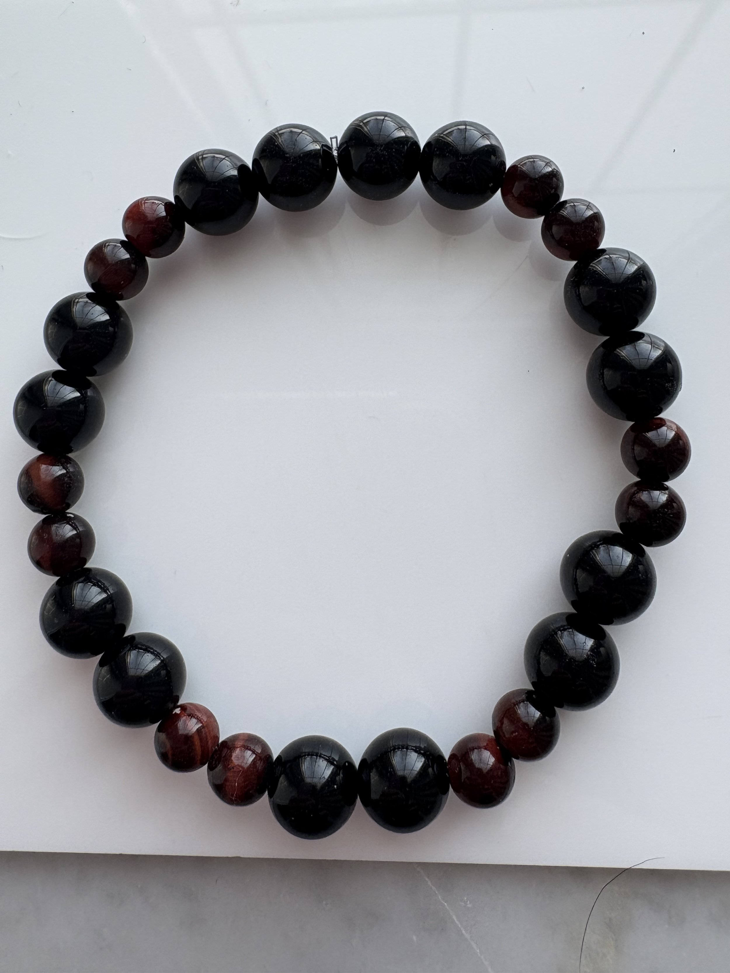 Bracelet Homme Œil de Tigre Rouge & Onyx Noir