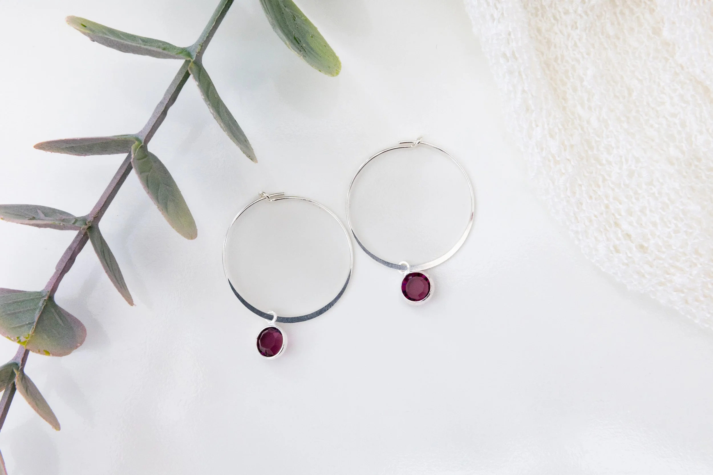 Boucles créoles en argent sterling avec améthyste