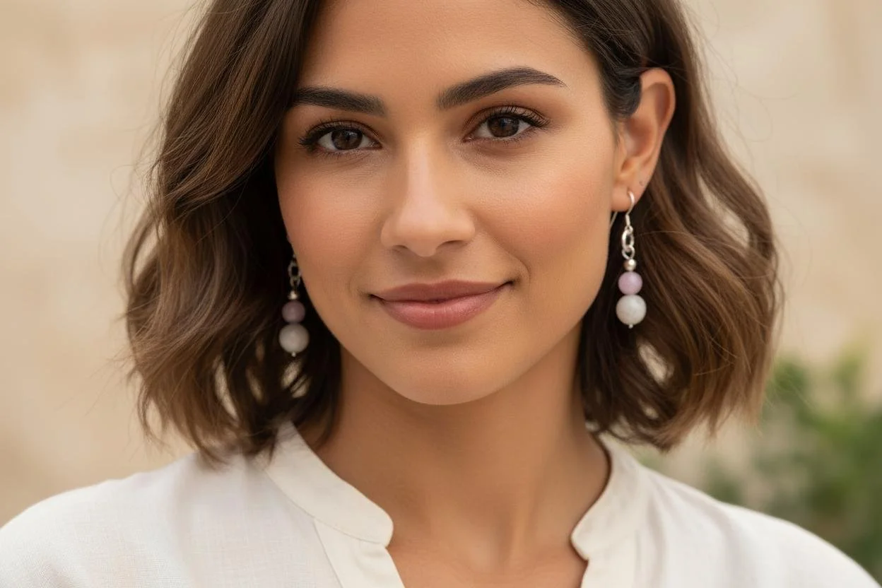 Boucles d’oreilles en kunzite lilas & pierre de lune blanche – Argent sterling 925