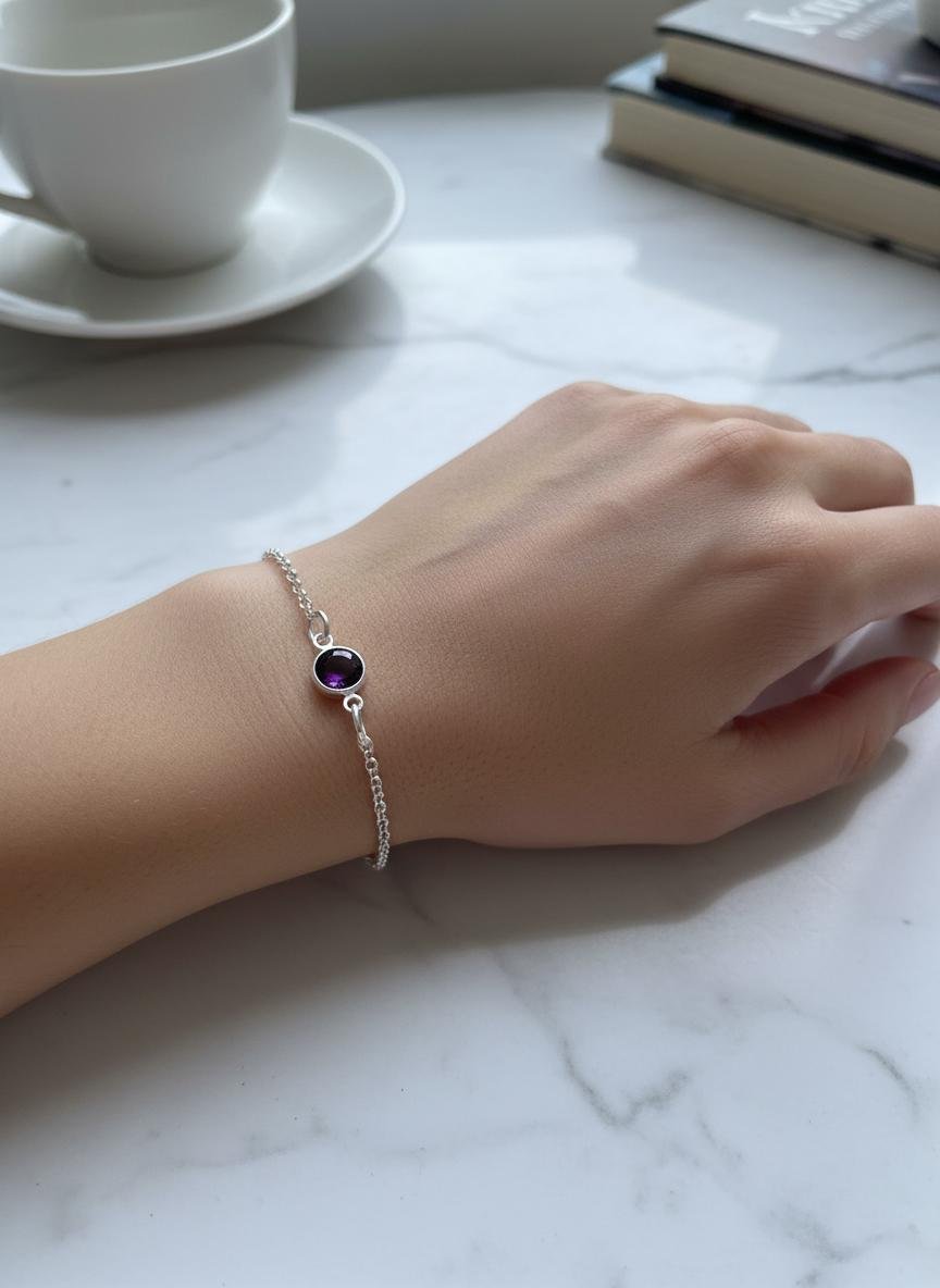 Bracelet Femme en Argent Sterling 925 avec Connecteur Améthyste