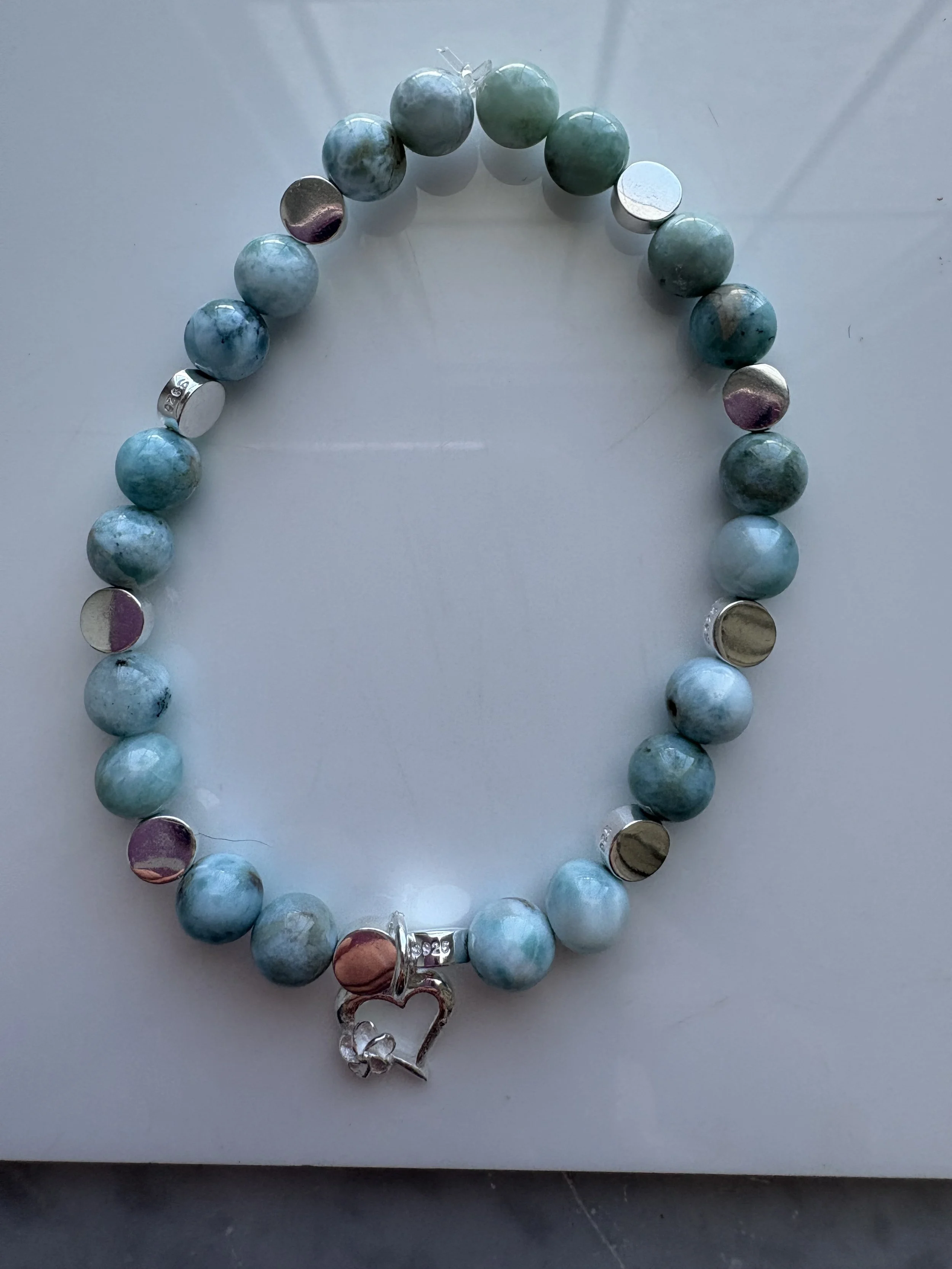 Bracelet en Larimar & Cœur en Argent Sterling
