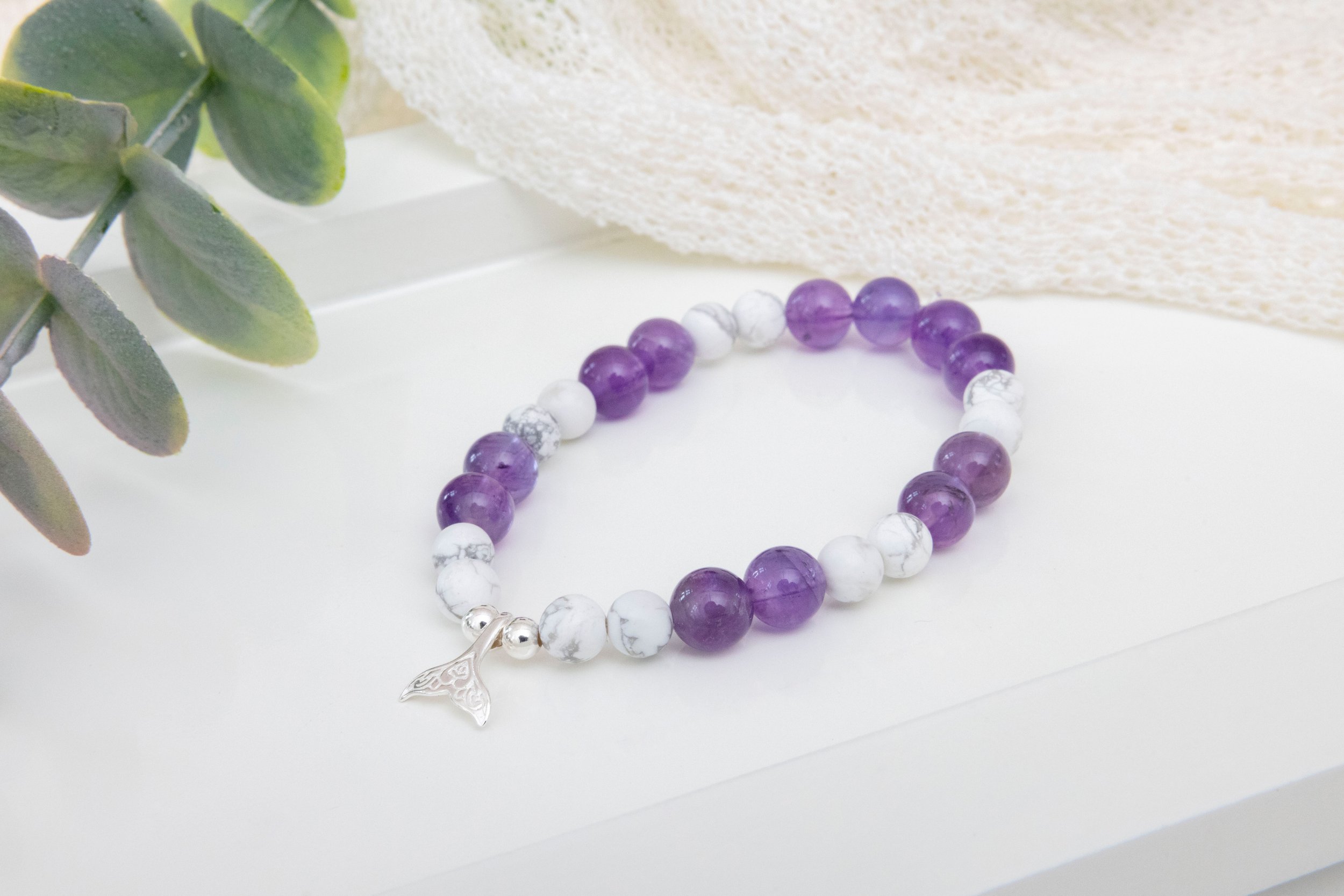 Bracelet Howlite & Améthyste – Argent Sterling & Queue de Sirène