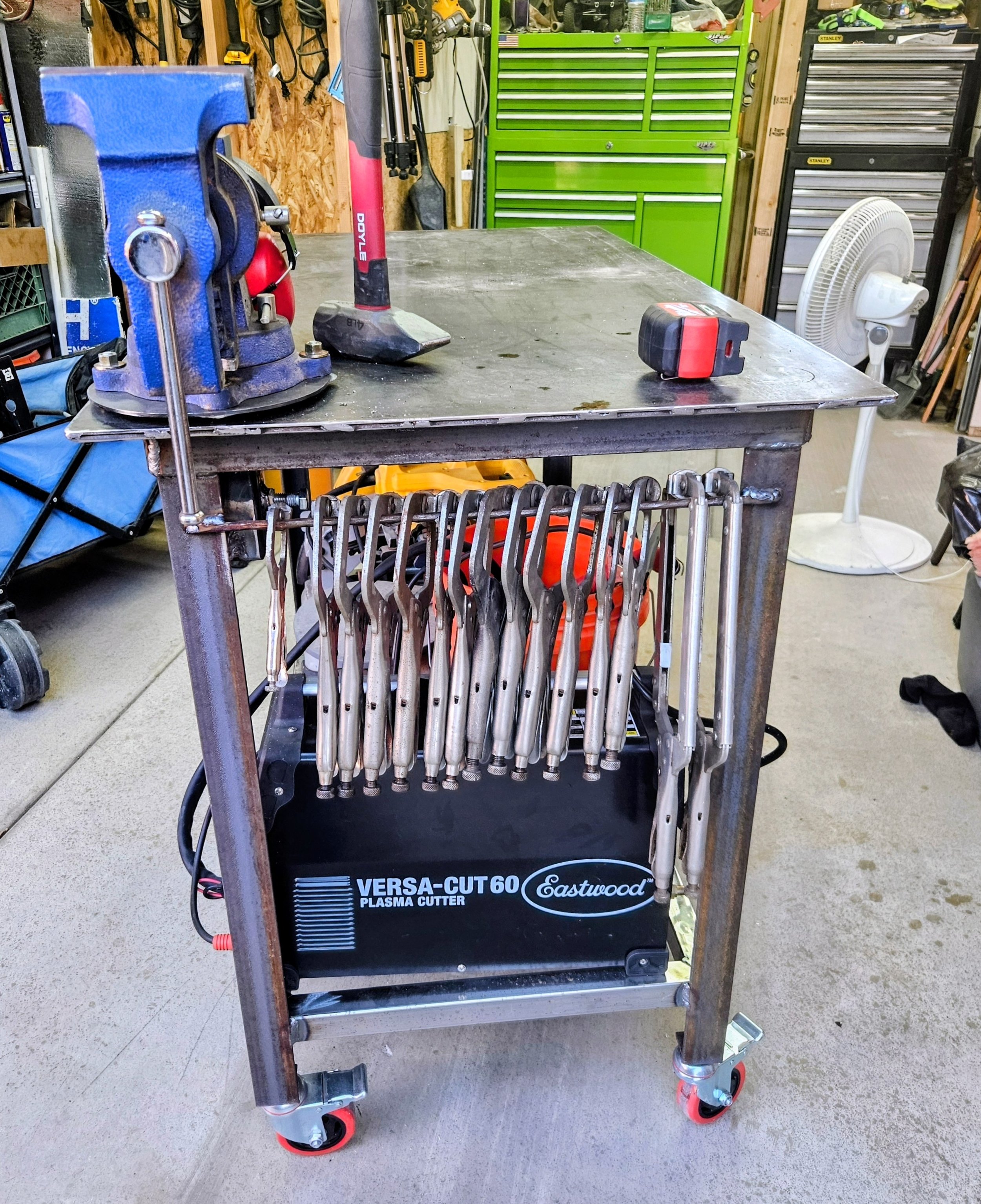 Different style clamps on the end of the table.