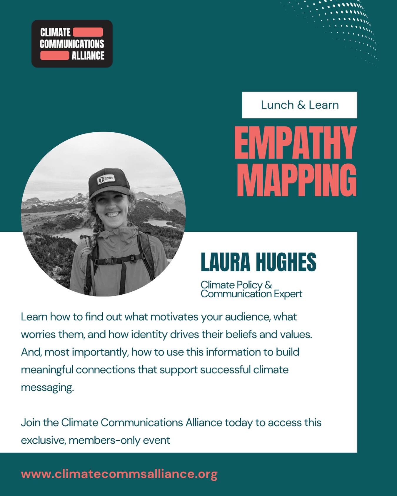 THU 26 MAR: Empathy Mapping
Founding Member, Environmental Economist and communications expert Laura Hughes (@exploralauraa )will be hosting a not-to-be-missed session on Empathy Mapping for Climate Communications Alliance Members.
This is an incredi