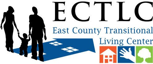 Sign for East County Transitional Living Center with icons of a house, a hand, and a tree.