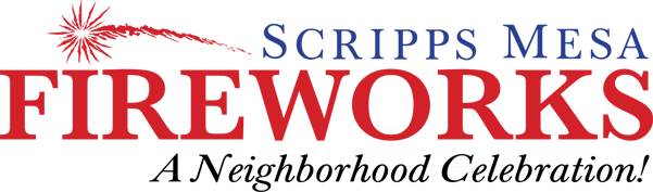 Logo of Scripps Mesa Fireworks, a community partner of Vulcan Mission Gorge, highlighting the company's long-standing support for community celebrations, local families, and Independence Day traditions across San Diego.