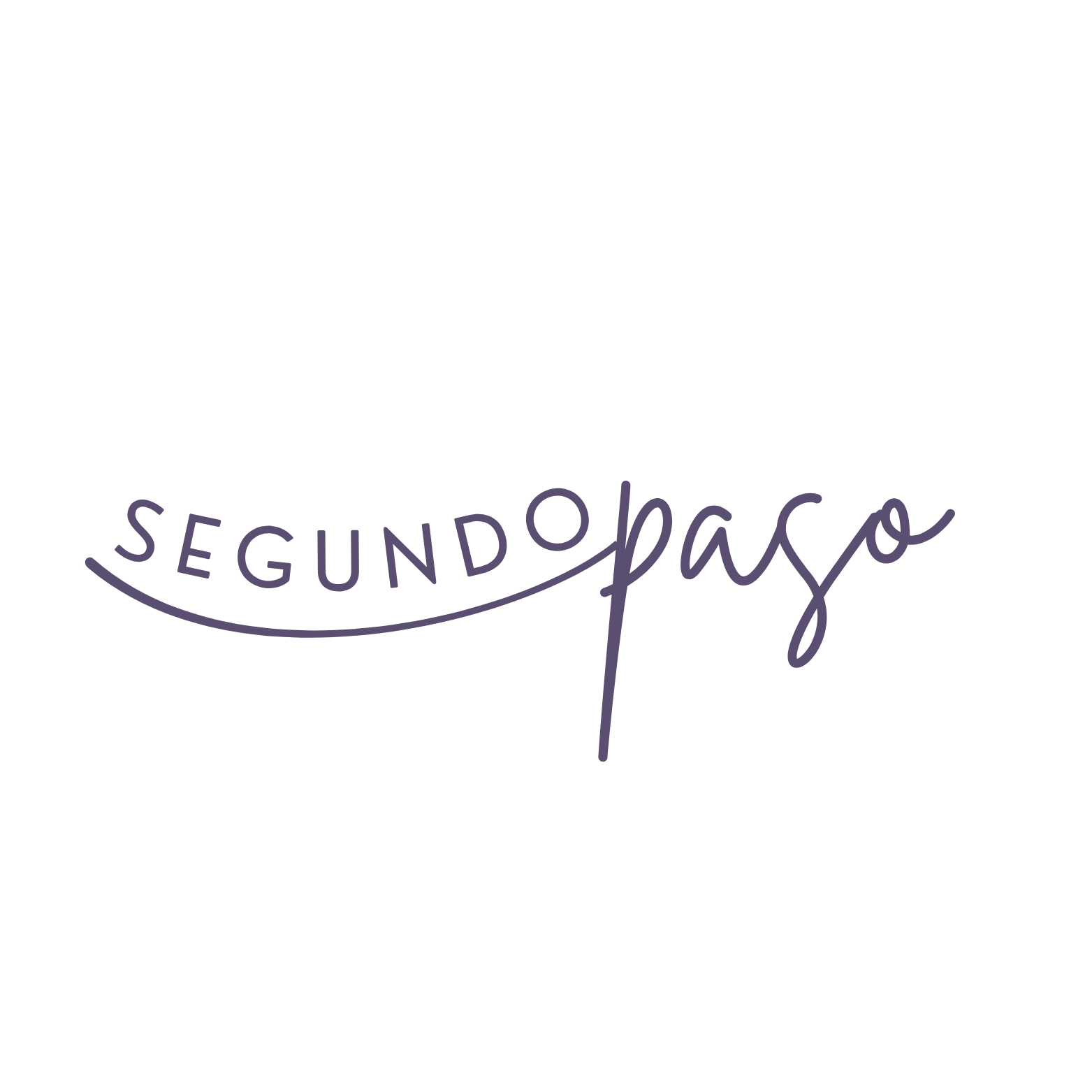 Logotipo con la frase 'Segundo paso' en letras moradas, con un diseño estilizado y elegante.