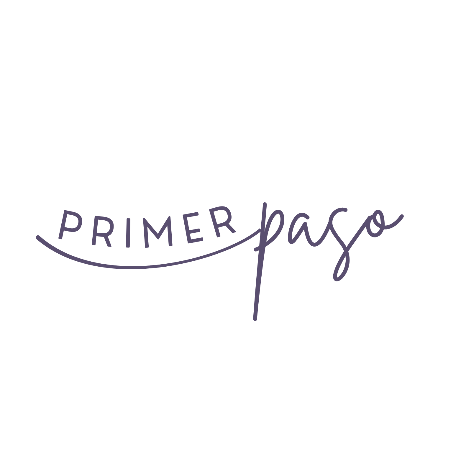 Texto que dice 'Primer paso' en letras elegantes y cursivas de color morado oscuro sobre fondo blanco.