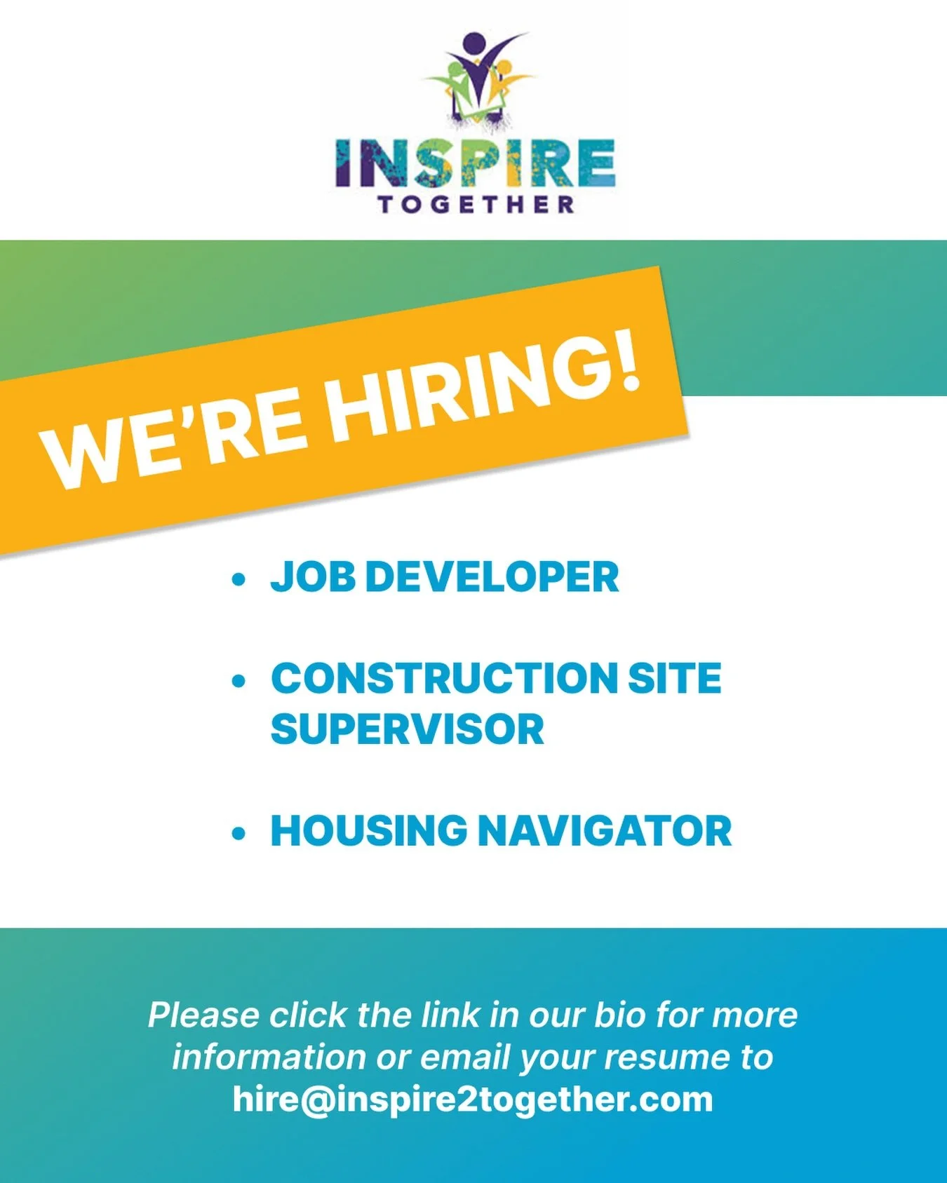 WE&rsquo;RE HIRING for our Los Angeles site! Send your resume over to hire@inspire2together.com 📧