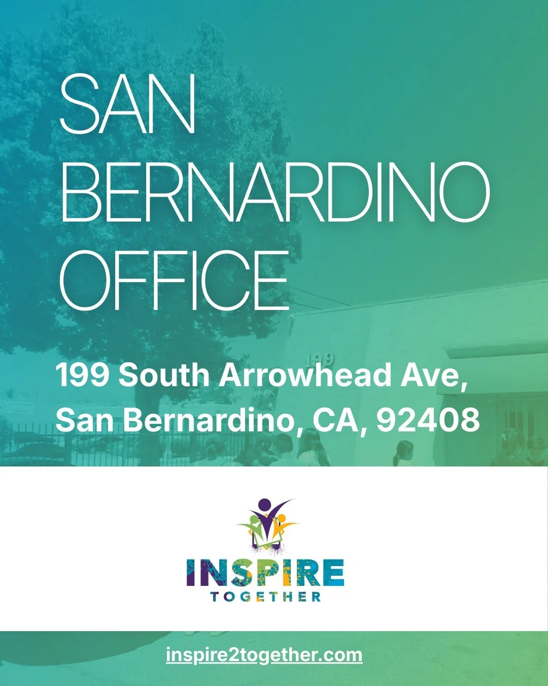 Need support in San Bernardino? 💛 Our office is ready to help with job readiness, life skills, and more. 

Find us at 199 S Arrowhead Ave, San Bernardino, CA 92408 or reach out at 323-451-3353 / info@inspire2together.com. Check out our website inspi
