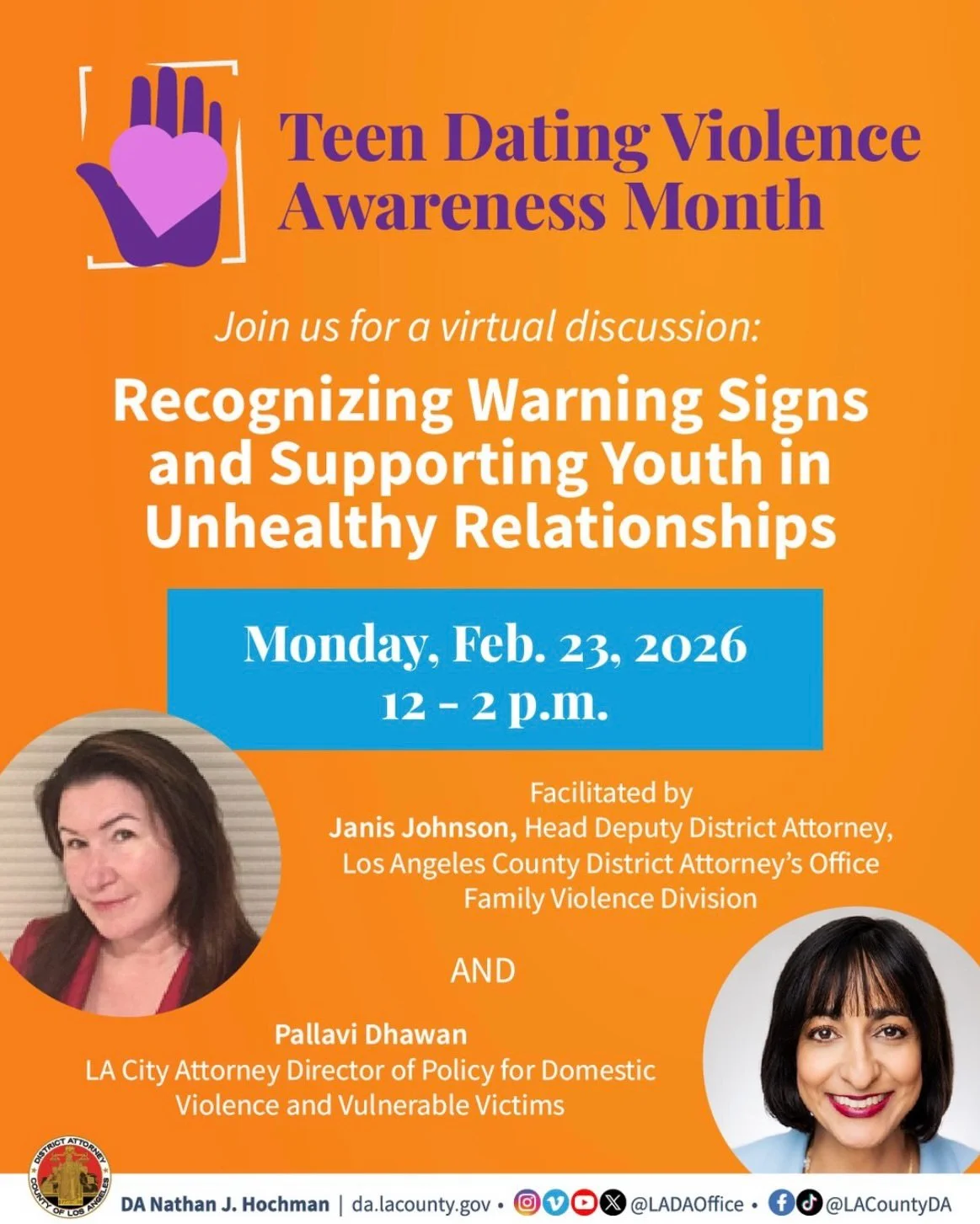 In recognition of Teen Dating Violence Awareness Month, the Los Angeles County District Attorney&rsquo;s Office (LADA) @ladaoffice , the Los Angeles County Department of Public Health&rsquo;s Domestic Violence Council, and the Los Angeles City Attorn