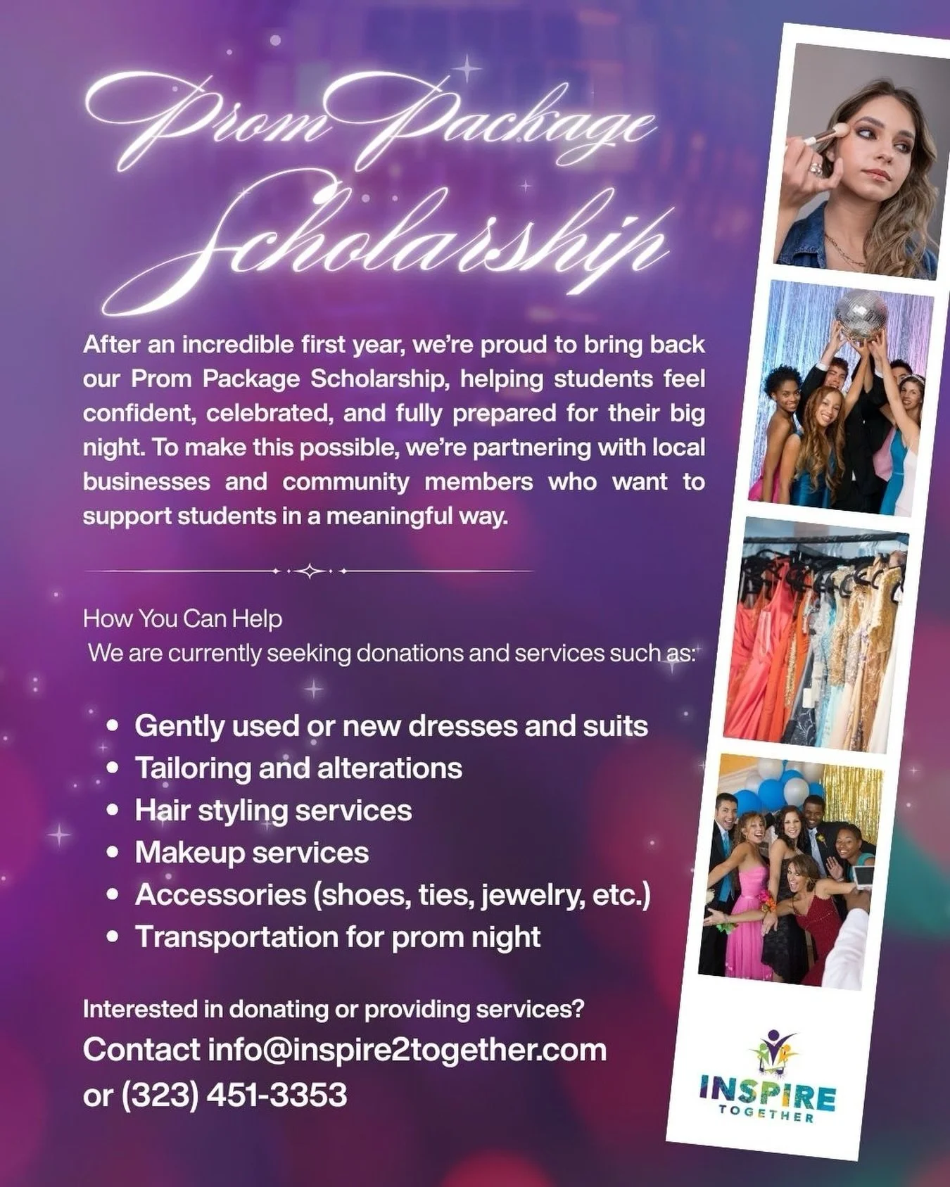 We&rsquo;re bringing back our Prom Package Scholarship and we need your help 💜

We&rsquo;re looking for local businesses and community partners to donate dresses, suits, services, or experiences to help students feel confident and celebrated on thei