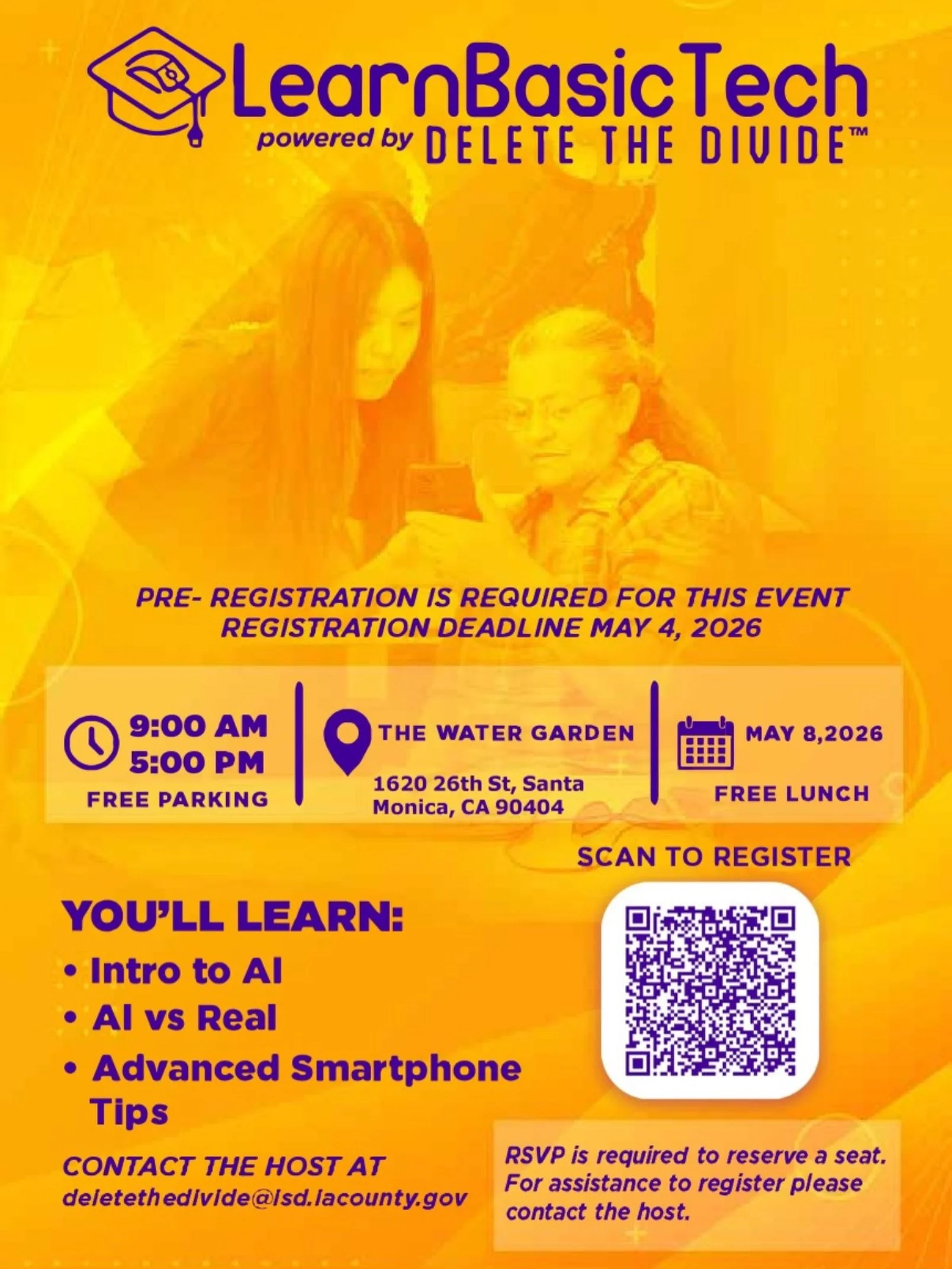 Register for the @deletethedivide @learnbasictech AI Workshop on May 8th! Scan the QR code to reserve your spot.