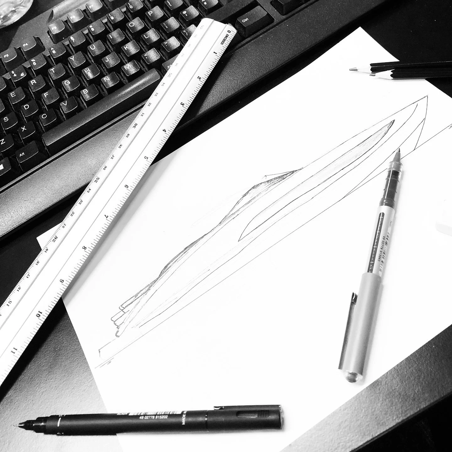 Sketching - getting your vision from the sparks in the brain into real, tangible lines. Our initial sketches for a 55ft open motor cruiser.

What colour would you have her&hellip;?

#motoryacht #yacht #motorboat #motorboatawards #british #design #yac