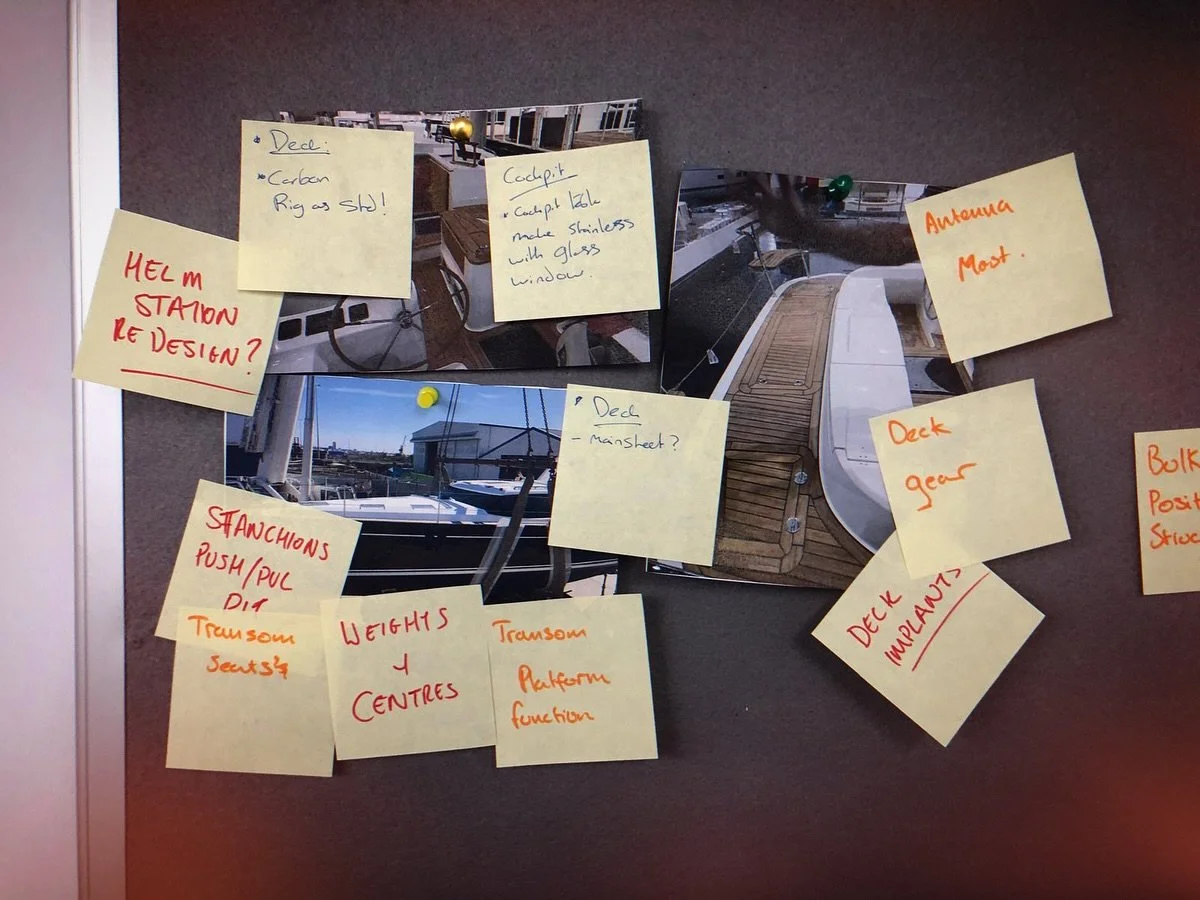 Mood boards, notes, to do lists, ideas&hellip; what else are post it notes for! 

Sometimes we are sketching, other times modelling, or on site visits. But sometimes we are project planning and nothing beats notes up on the wall. 

#yacht #design #ya
