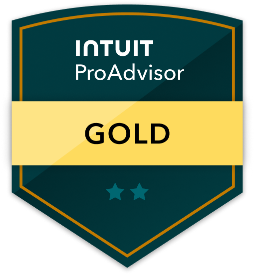 Badge with green and yellow design, displaying 'INTUIT ProAdvisor GOLD' and two stars at the bottom. Christine Ermer is an Intuit Pro Advisor.