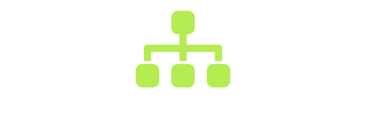 Diagram of a simple organizational chart with one top box connected to three lower boxes.