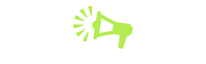 Green megaphone icon with sound waves.
