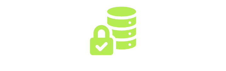 Green icon of a database with a lock and checkmark, representing secure data or database security.