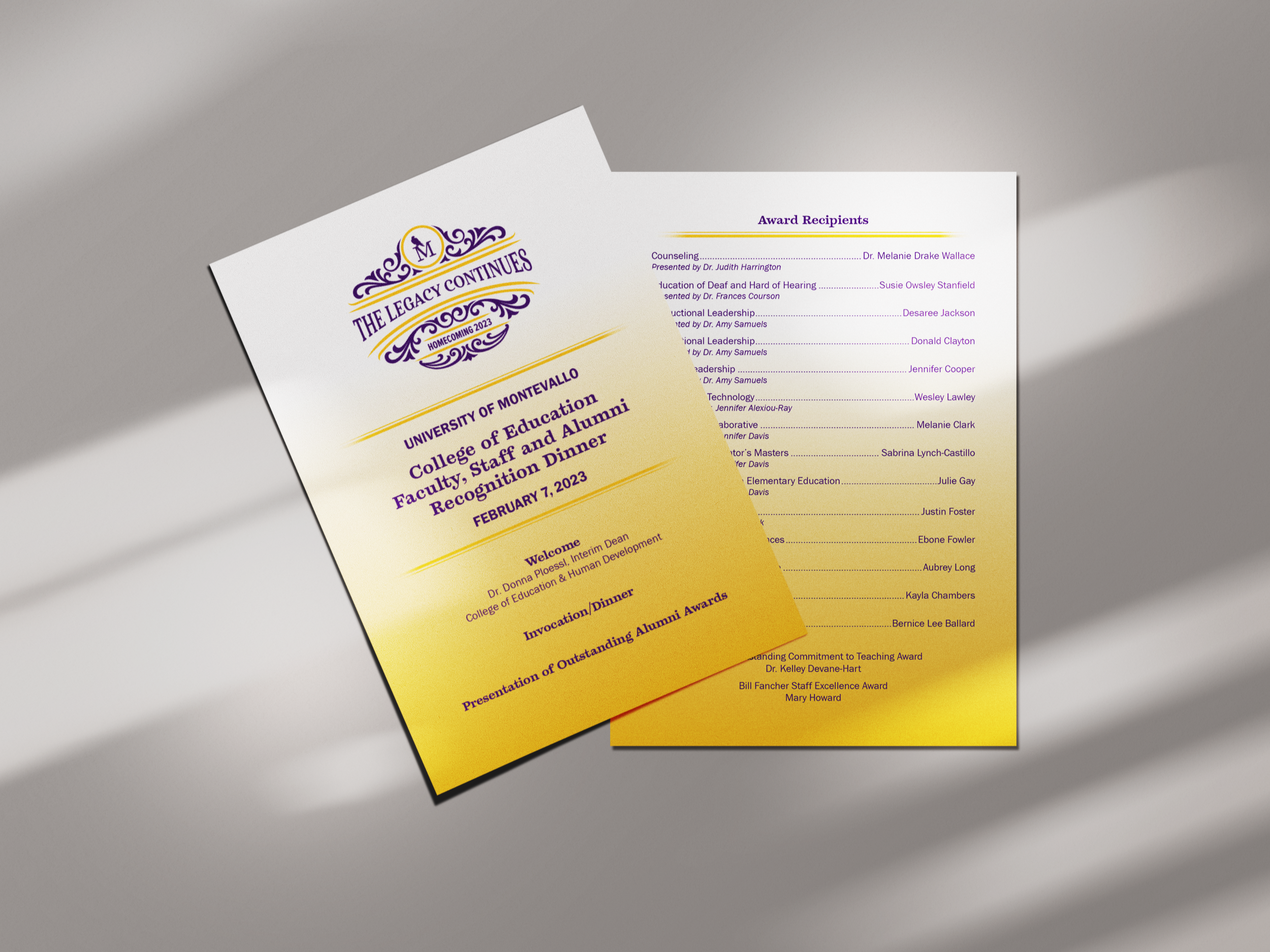 Homecoming Award Reception Handout | Spring 2023