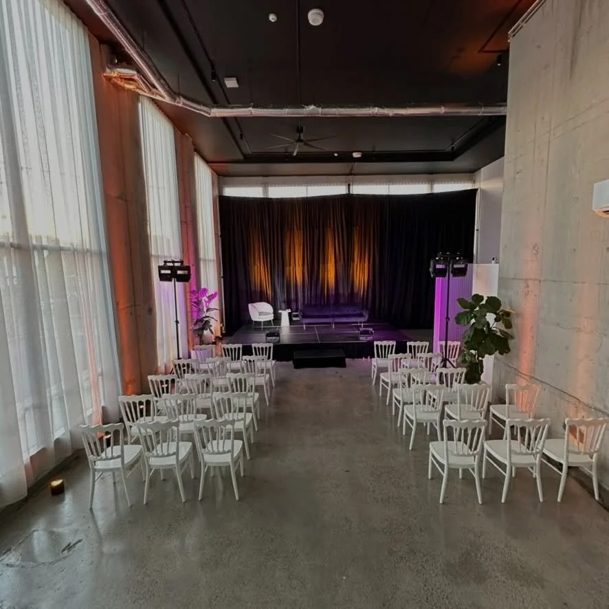 Looking for a venue for a presentation with stage setup? We got you. 

Staging, drapes and lighting by @djwarehousehire
