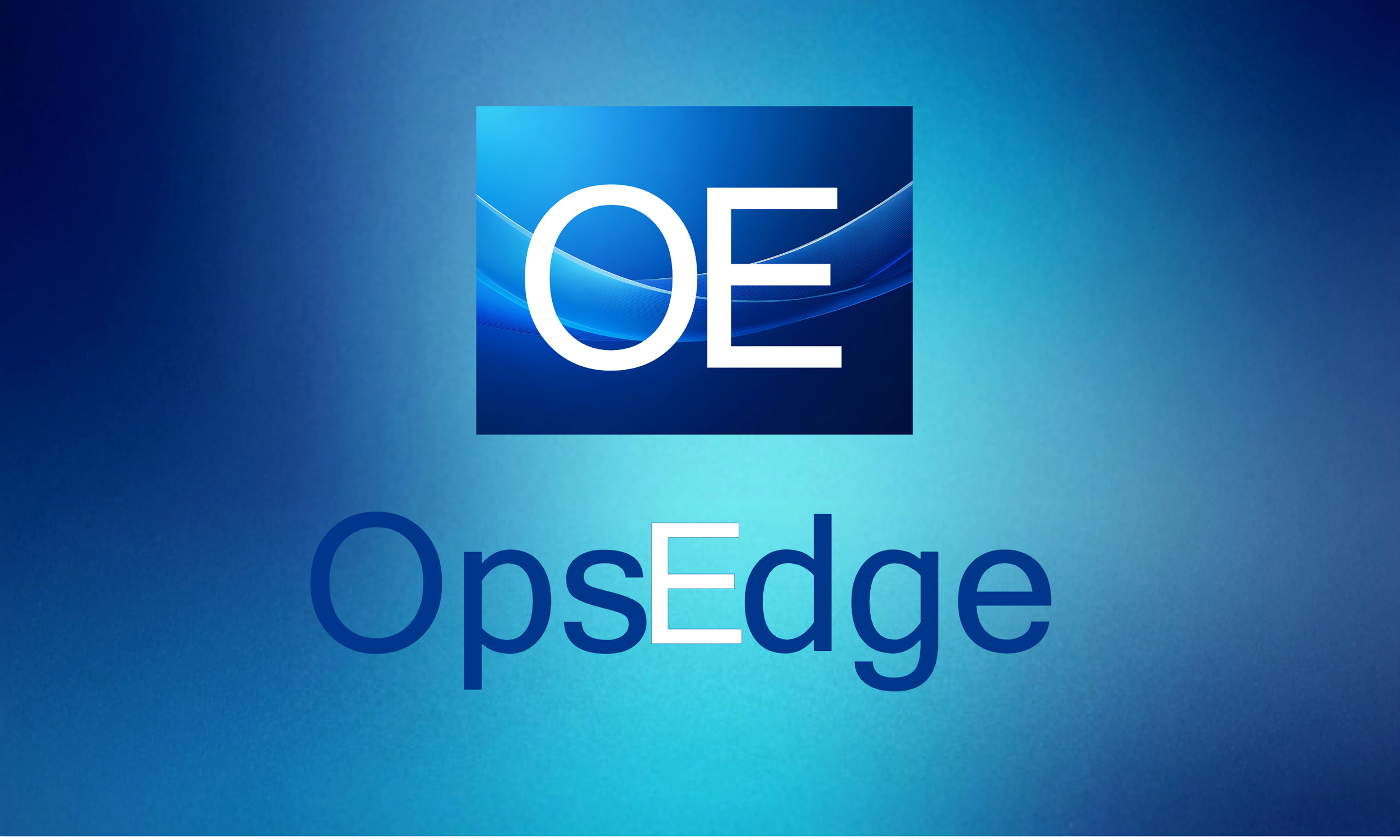 Logo of OpseEdge with a blue background and a graphic symbol above the text.