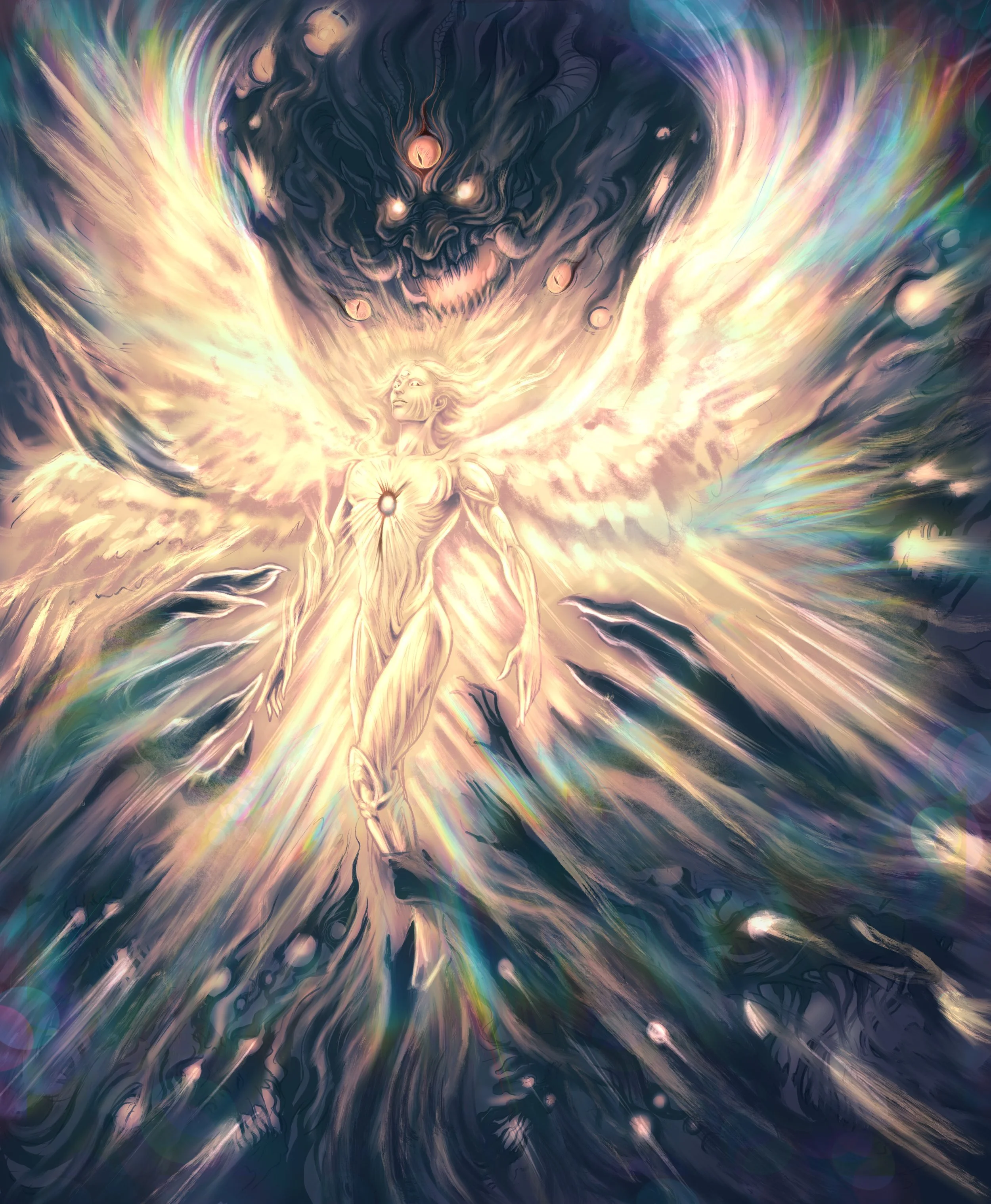 Rebirth 

This piece is a continuation of my 2024 piece, “Submitting to Darkness”. In the depths of space, a cold darkness devours every glimmer of light. Yet through surrender, light is reborn. It is transformed, resilient, and ready to begin again.