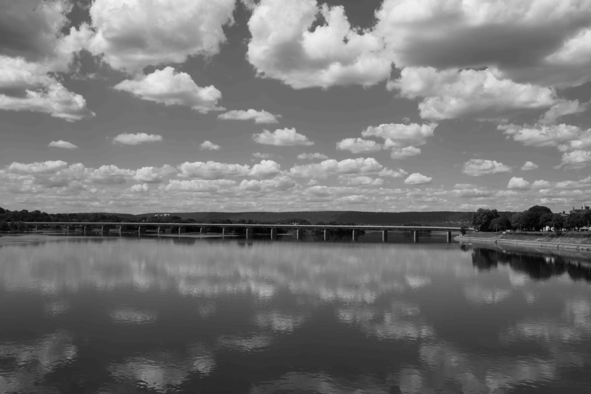 Distant View of Highway Bridge Over Susquehanna (black and white)
