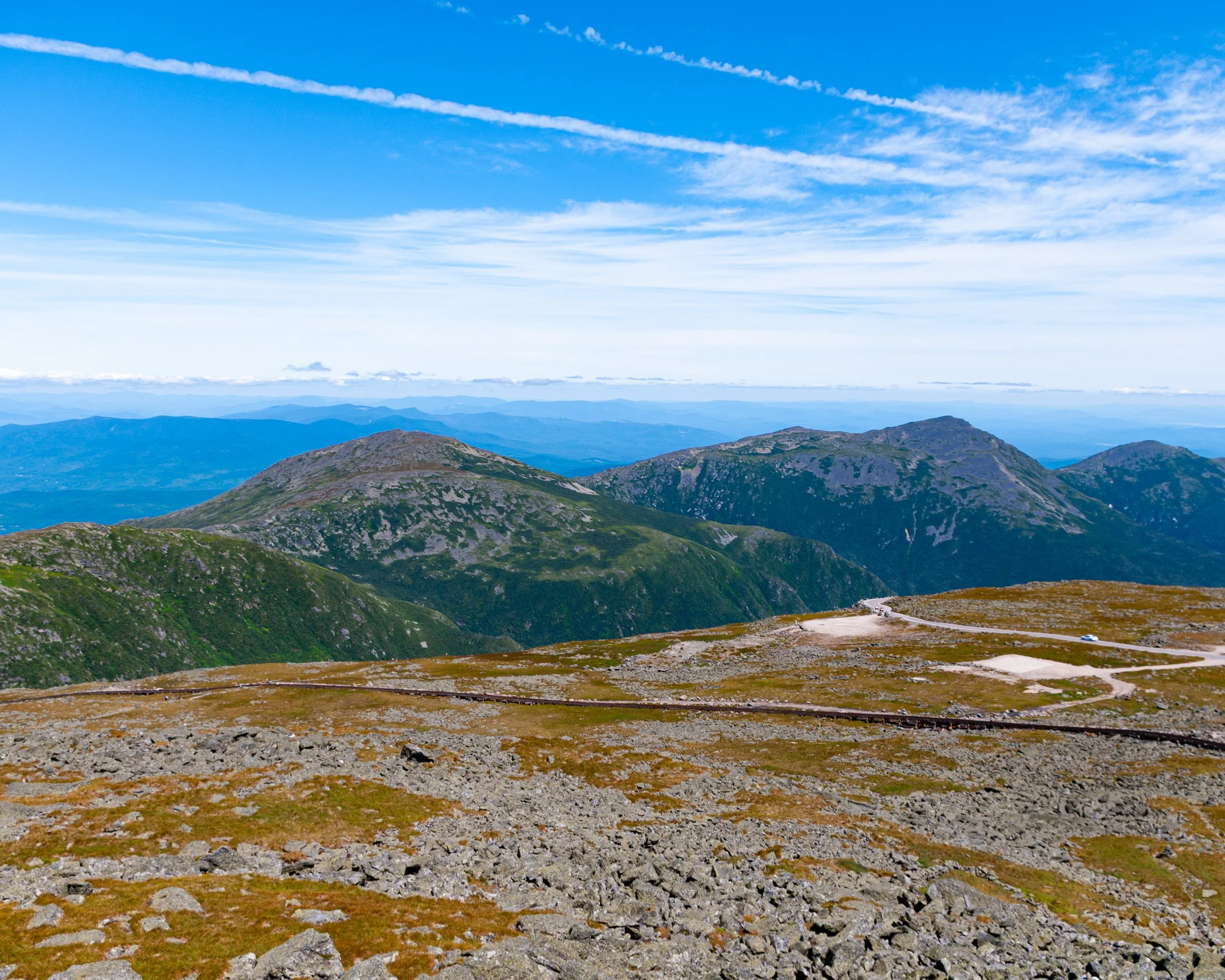 Cog Railroad and Auto Route Road from Summit of Mount Washington in New Hampshire