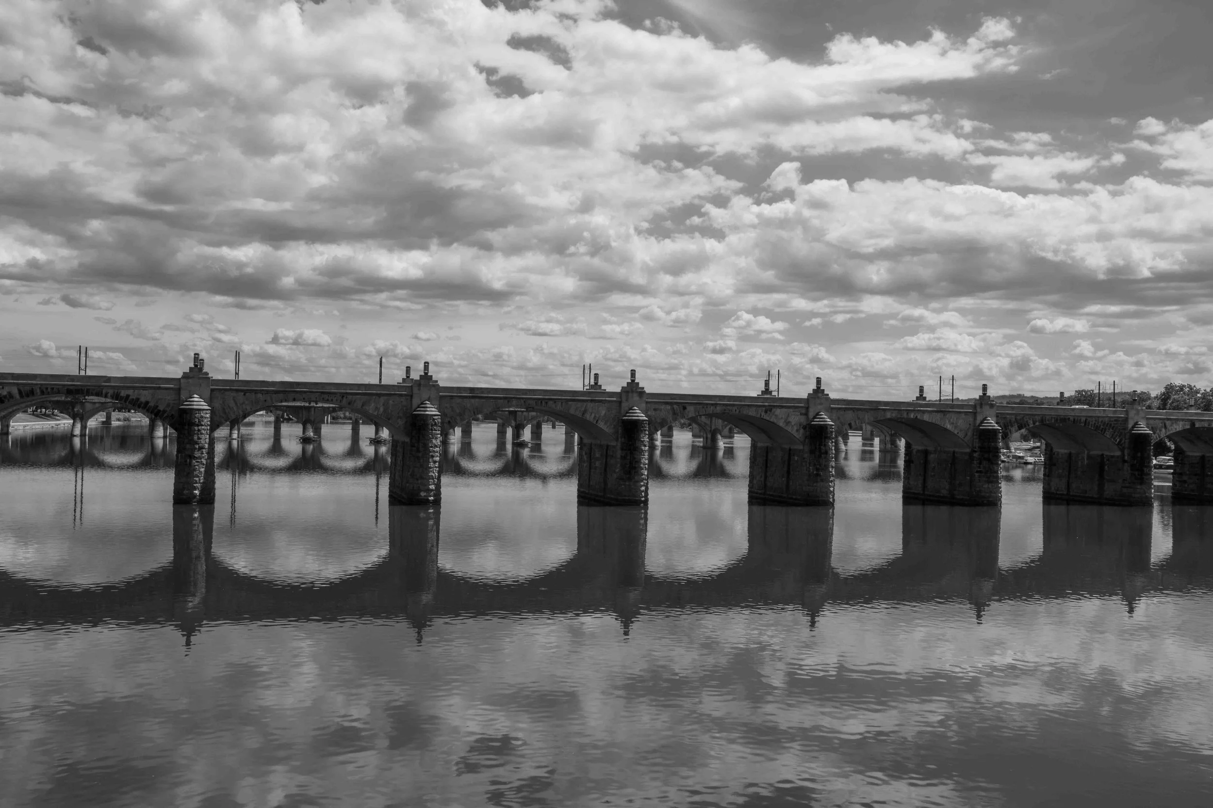 Reflected set of Bridges over Susquehanna (black and white)