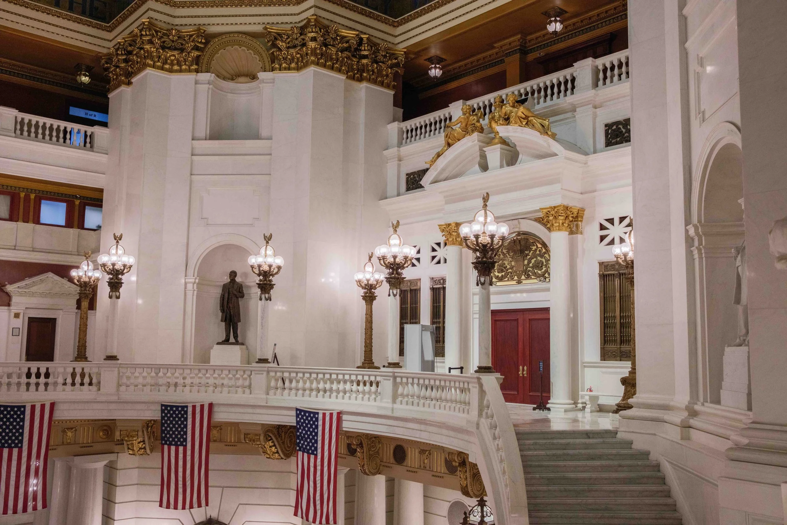 Balcony and Lights at top of Flying Staircase in the Rotunda