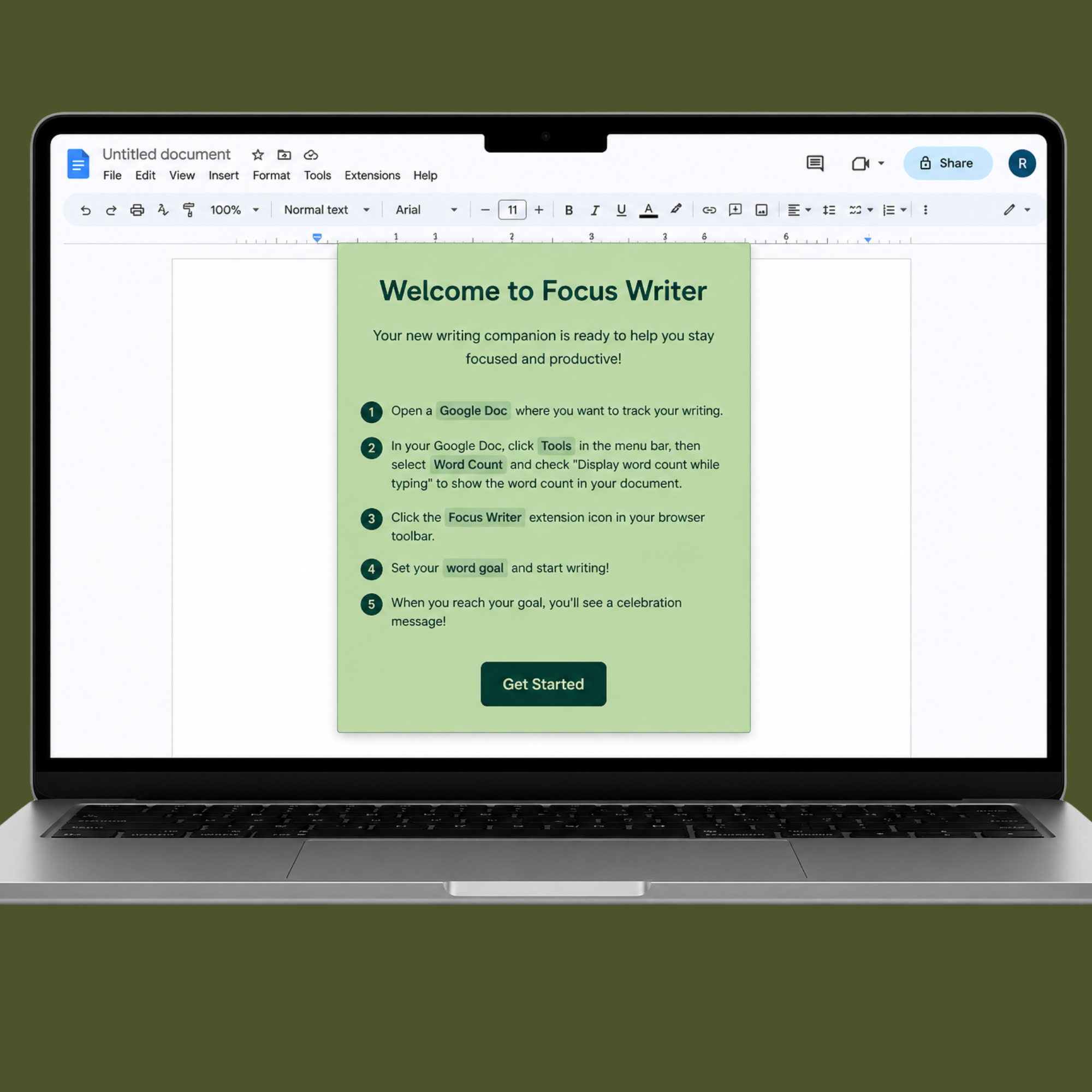Focus Writer — Chrome Extension