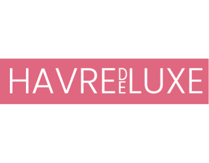 Havre Luxe logo with pink background and white text