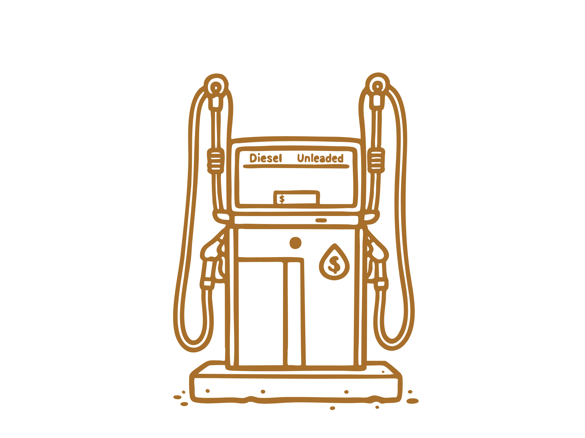 Line drawing of a vintage fuel bowser.