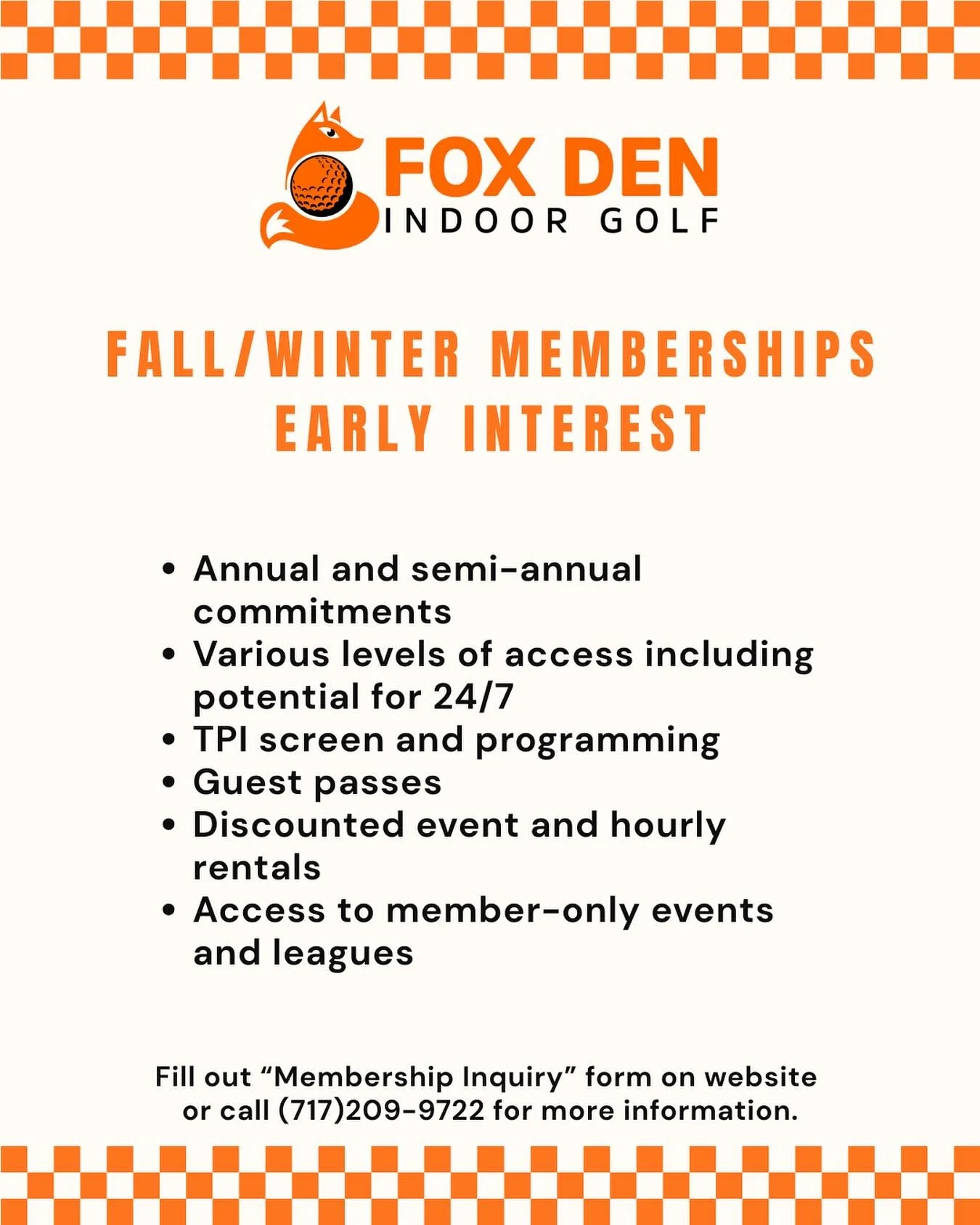 🍁🏌️&zwj;♂️ As the weather cools down, the season&rsquo;s just heating up at Fox Den Indoor Golf.

We&rsquo;re now gathering early interest for our Fall/Winter memberships &mdash; with multiple tiers offering unique perks, extended access, and even 