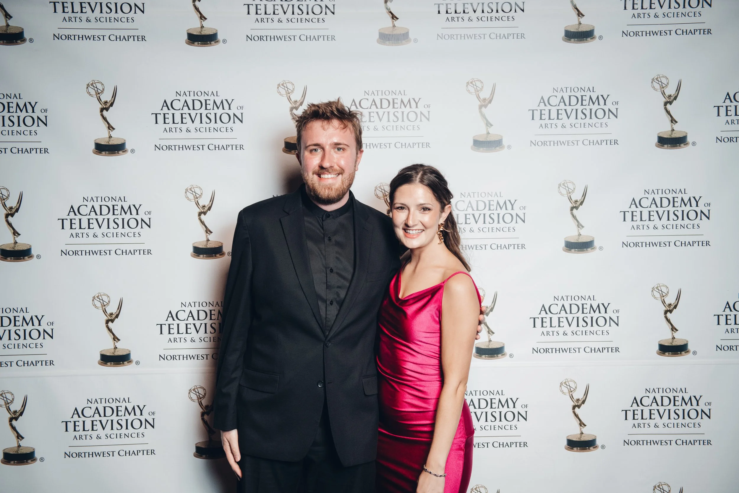 From left: University of Alaska Fairbanks Ph.D. Student Vincent Ledvina, and UAF Advancement Videographer Isabella Colello pose together at the 63rd Annual Northwest Emmy Awards Ceremony on May 30, 2026.