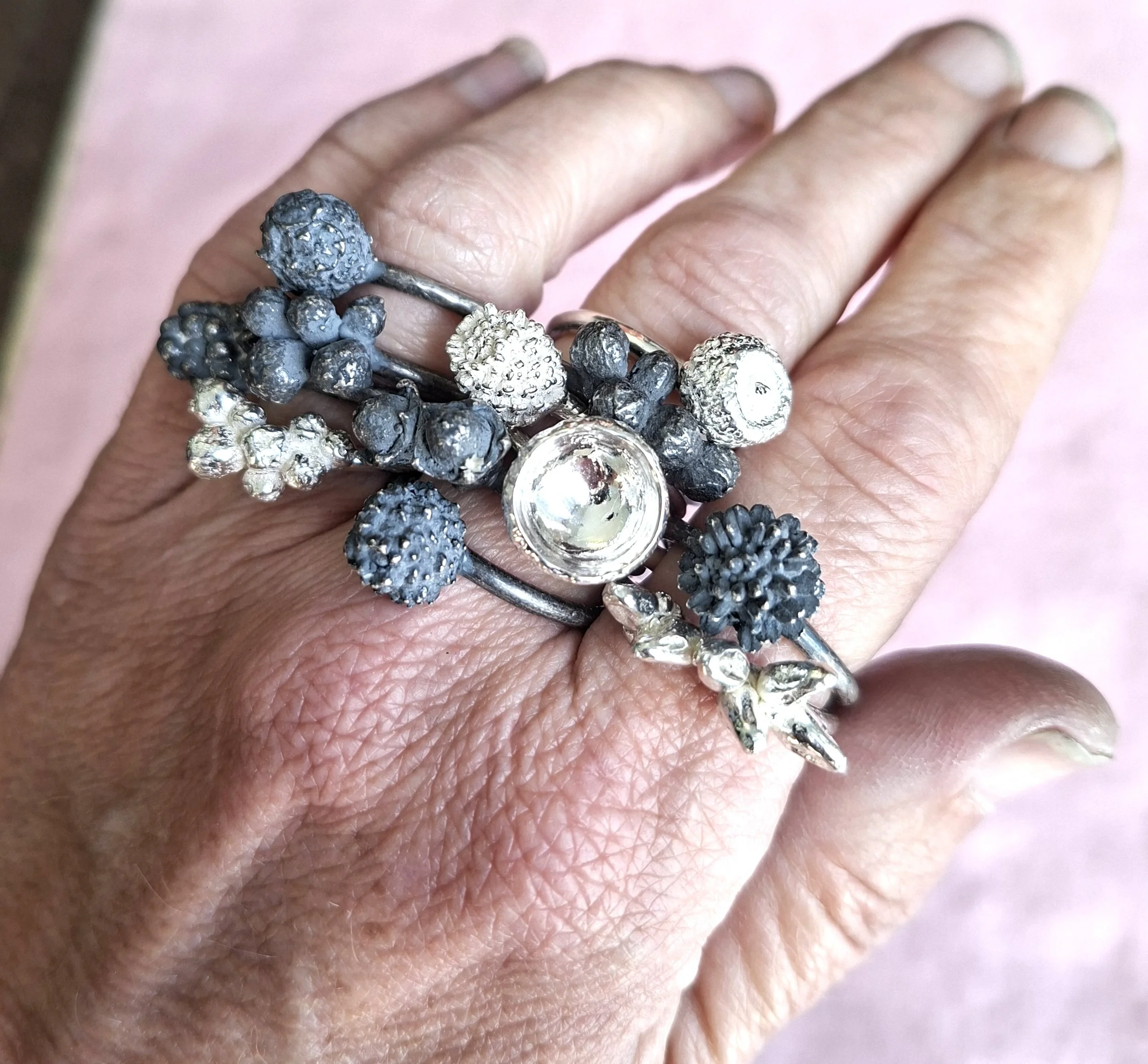 Lost wax/lost vegetable cast rings. Bracket 3