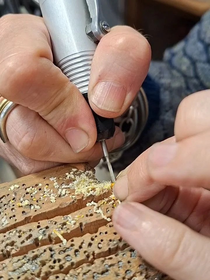 How it started, and how it is going now. 

Today, thanks to an amazing tip from @avarastudio, I tried a new trick.
Avara recently posted an image of how she drills kākano kōwhai, securing a bunch of them in a lump of wax and drilling them. 
I pulled 