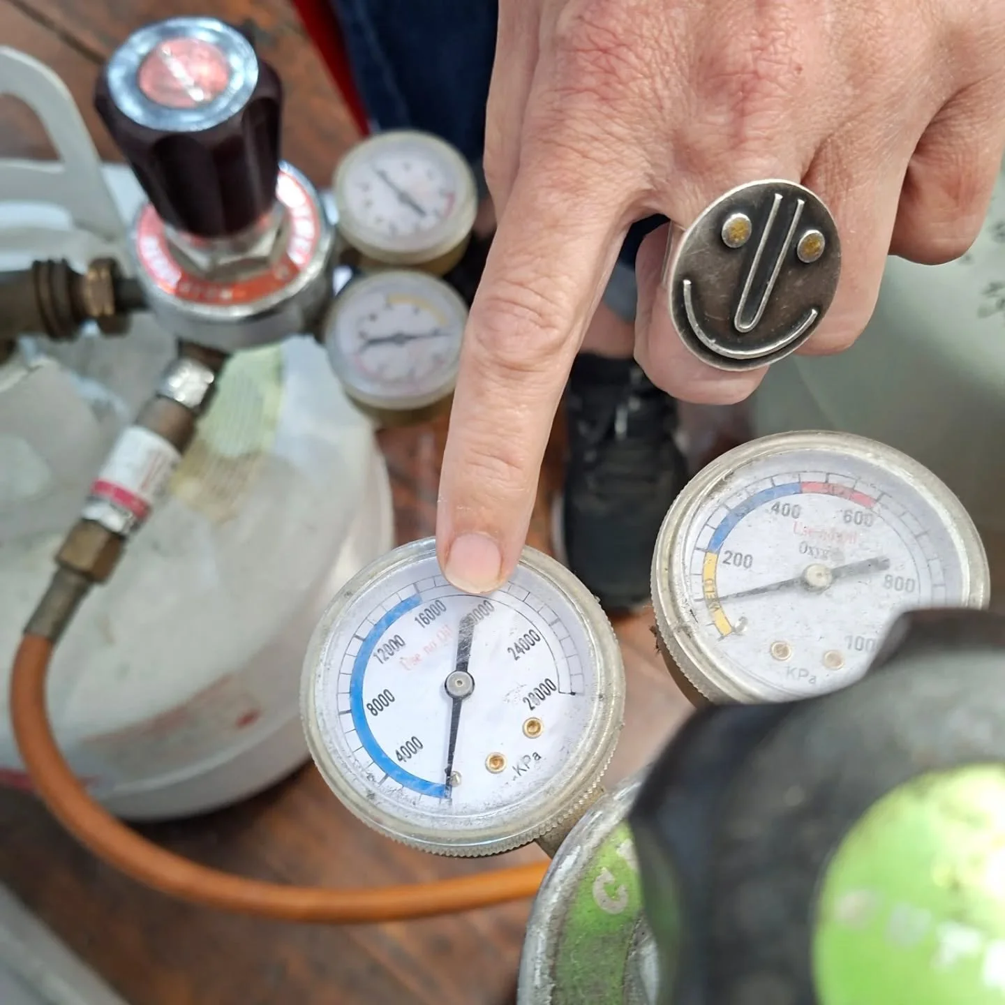 Someone forgot to keep an eye on the oxygen level in the tank for the big torch. 
(It was me, I am the only person in the workshop. Though this afternoon when I realised I did want to be able to blame some one else.)