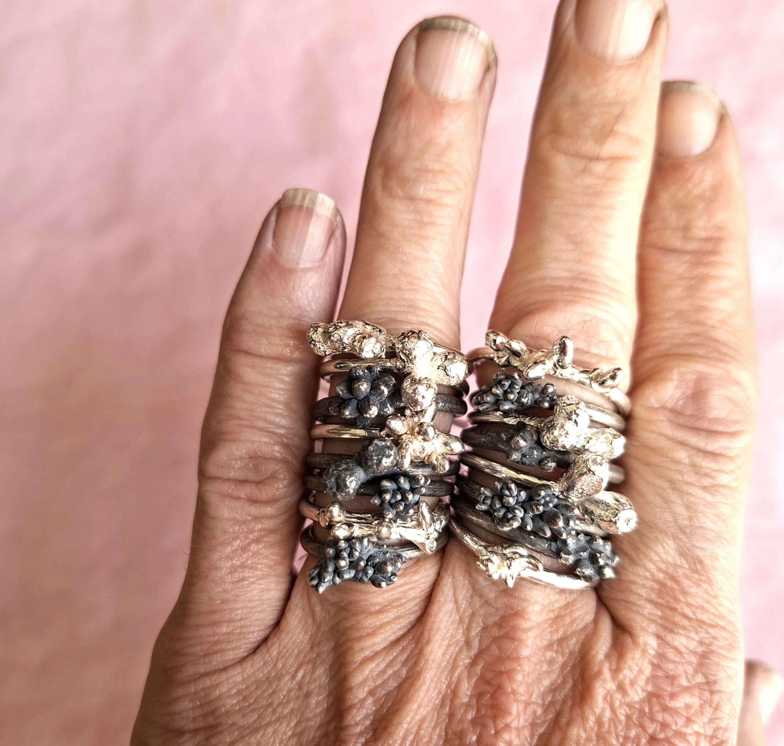 Lost wax/lost vegetable cast rings. Bracket 1