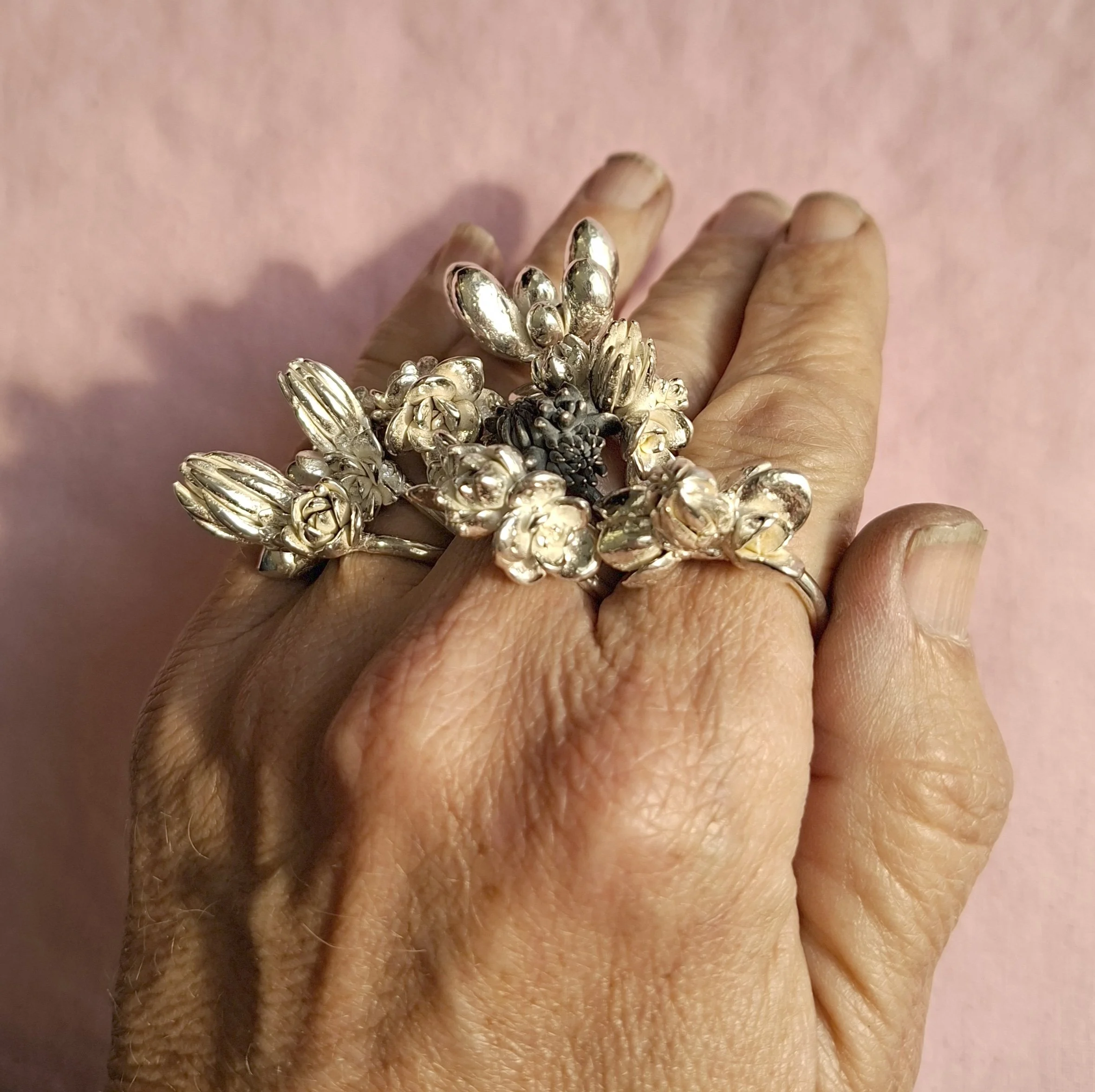 Lost wax/lost vegetable cast rings. Bracket 5