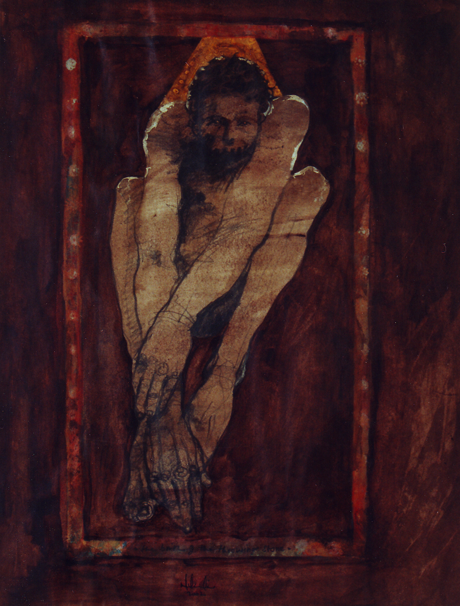 the birth of the throwing stone - graphite, ink and acrylic on paper - 18" x 24" - 2002