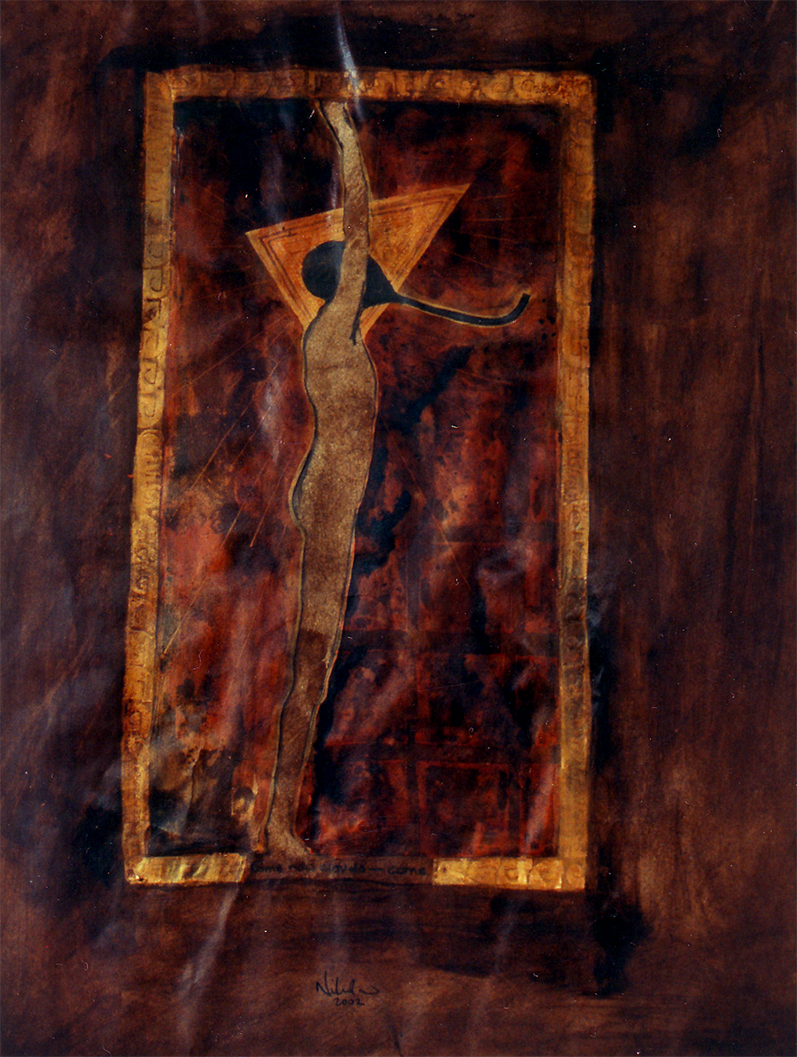raincaller - graphite, ink and acrylic on paper - 18" x 24" - 2002