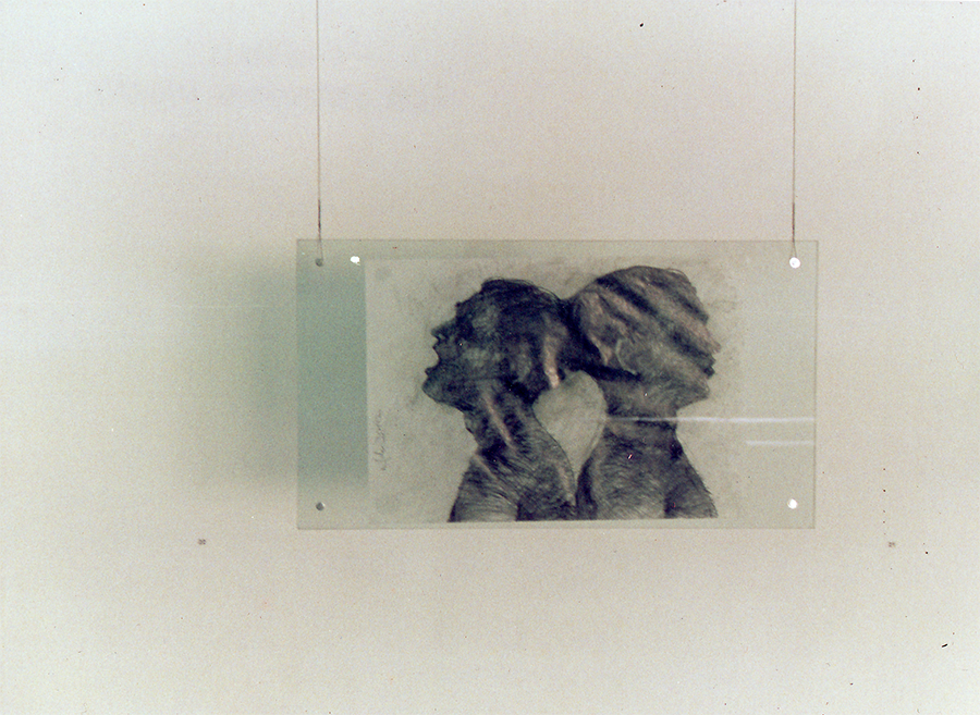 Serpents Mouth - graphite on vellum, glass, fasteners, wire 