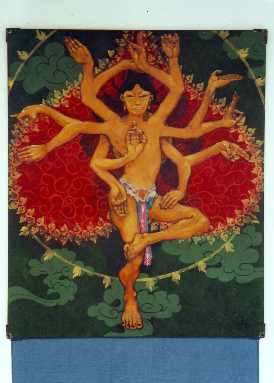 Deity - metal, fabric, acrylic paint and ink on board - 36" x 48" - 2004
