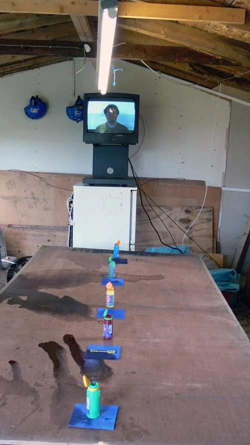 Installation - Hold your breath - these shy bubbles - video + bubble solution and blowers - 2007
