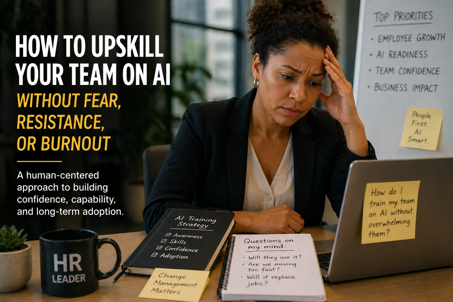 HR leader planning how to upskill a team on AI without fear or burnout