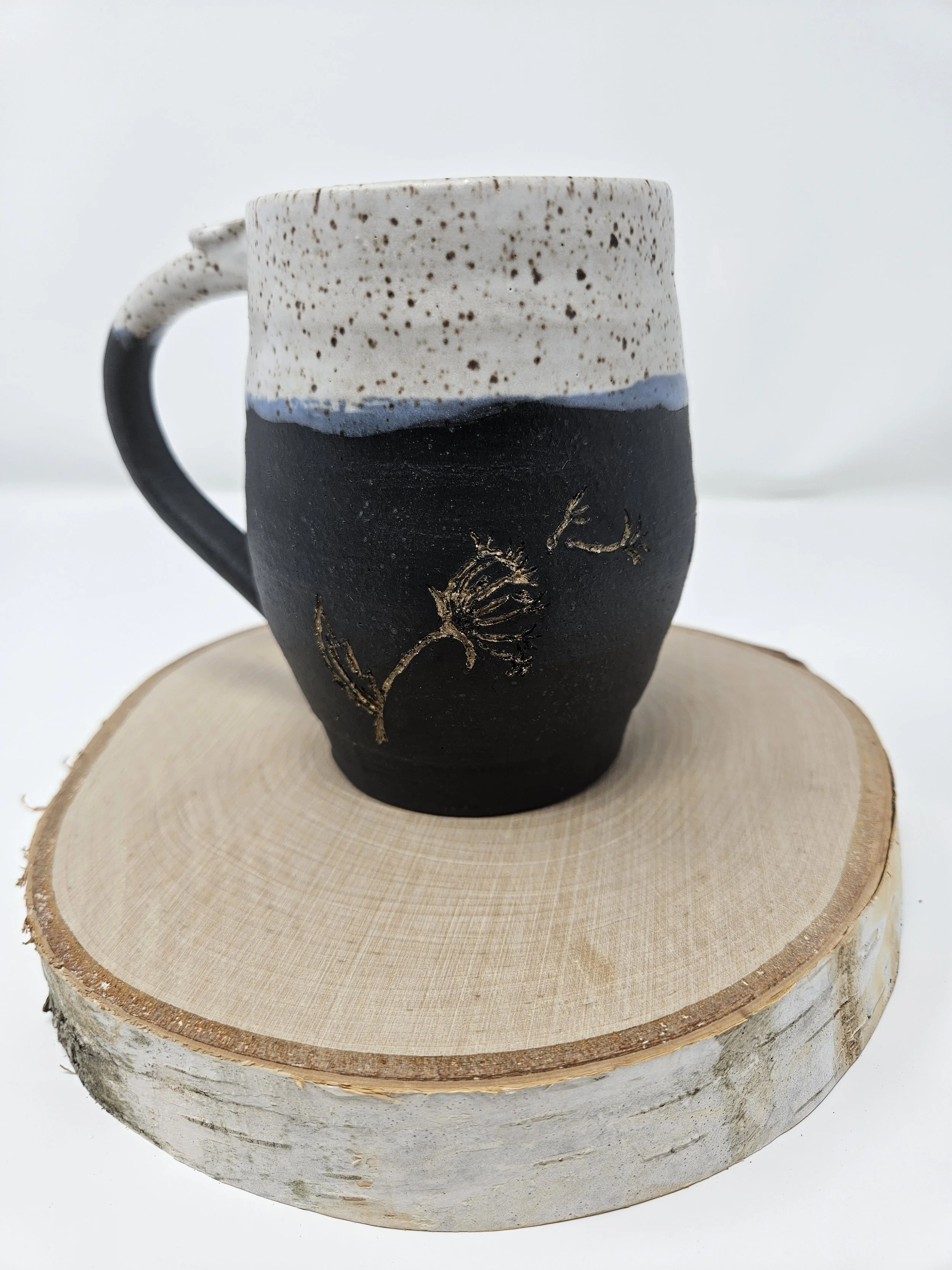 Black and White Mug with Queen Anne's Lace - Large