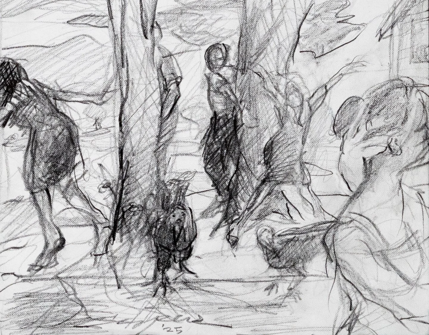 Les Amoureaux aux Corbeaux Study III, Graphite, 7x9", 2025