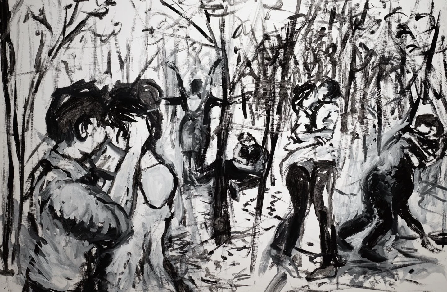 Les Amoureaux aux Fleurs Study I, Acrylic, 25x38", 2025